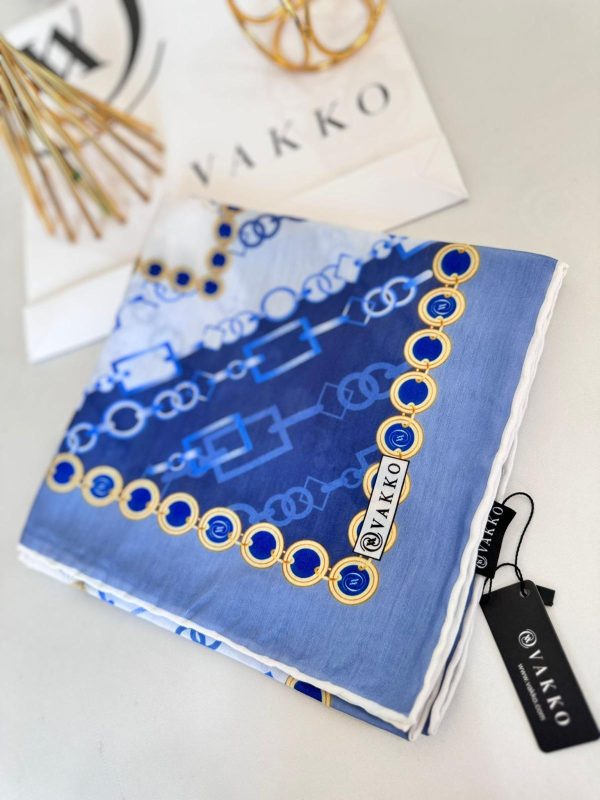 Vakko Zincir Desen Soft Eşarp 610146 – Mavi