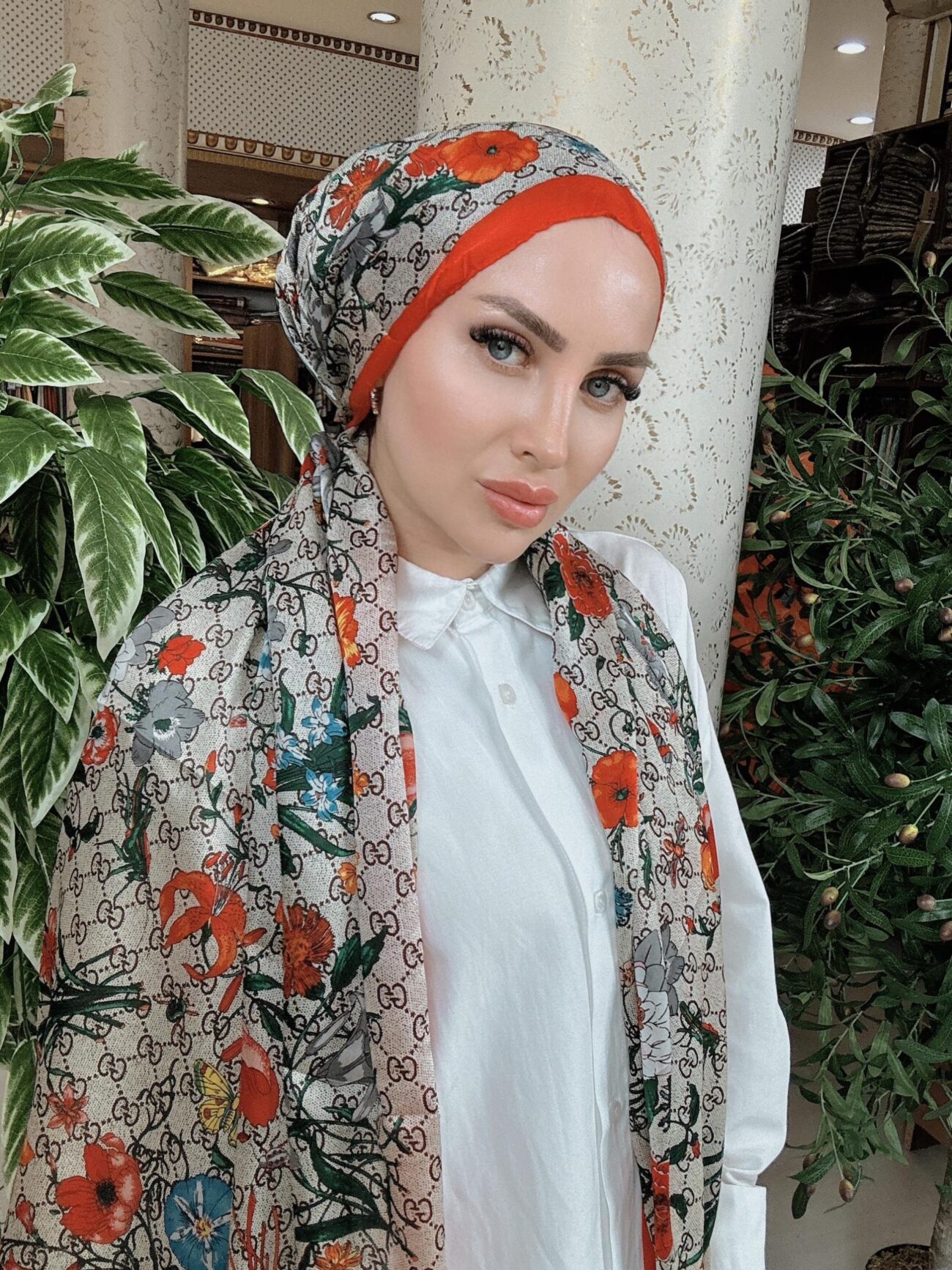 GUCCİ DESEN İTHAL VUAL İPEK ŞAL 15801- TURUNCU - Görsel 2
