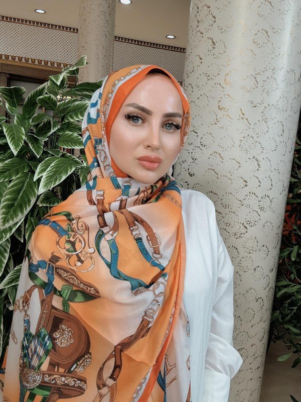 Hermes Zincir Desen Pamuk Soft Şal 61532 – Turuncu