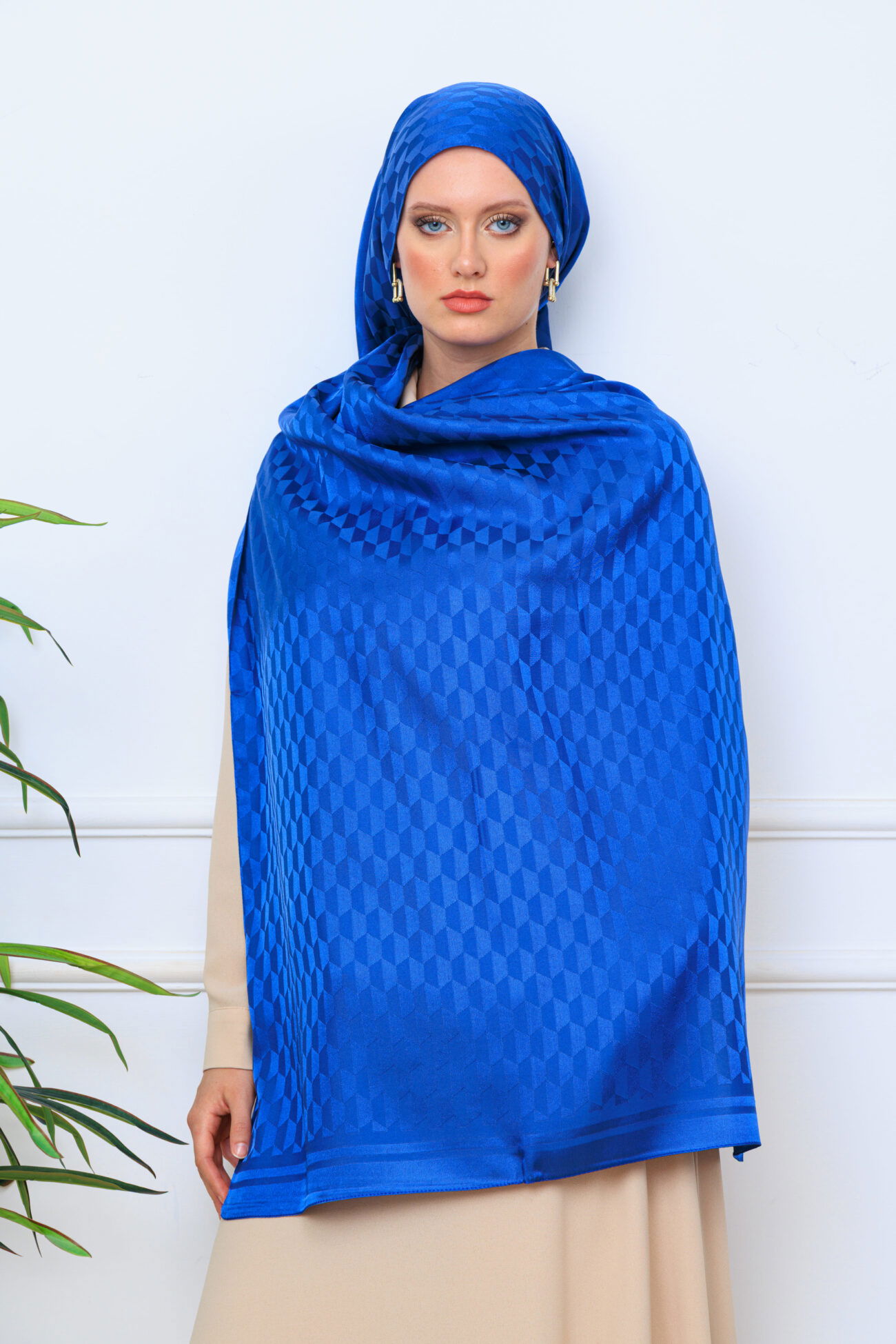 Qoza Desen İpeksi Jakar Şal - İndigo - Görsel 5