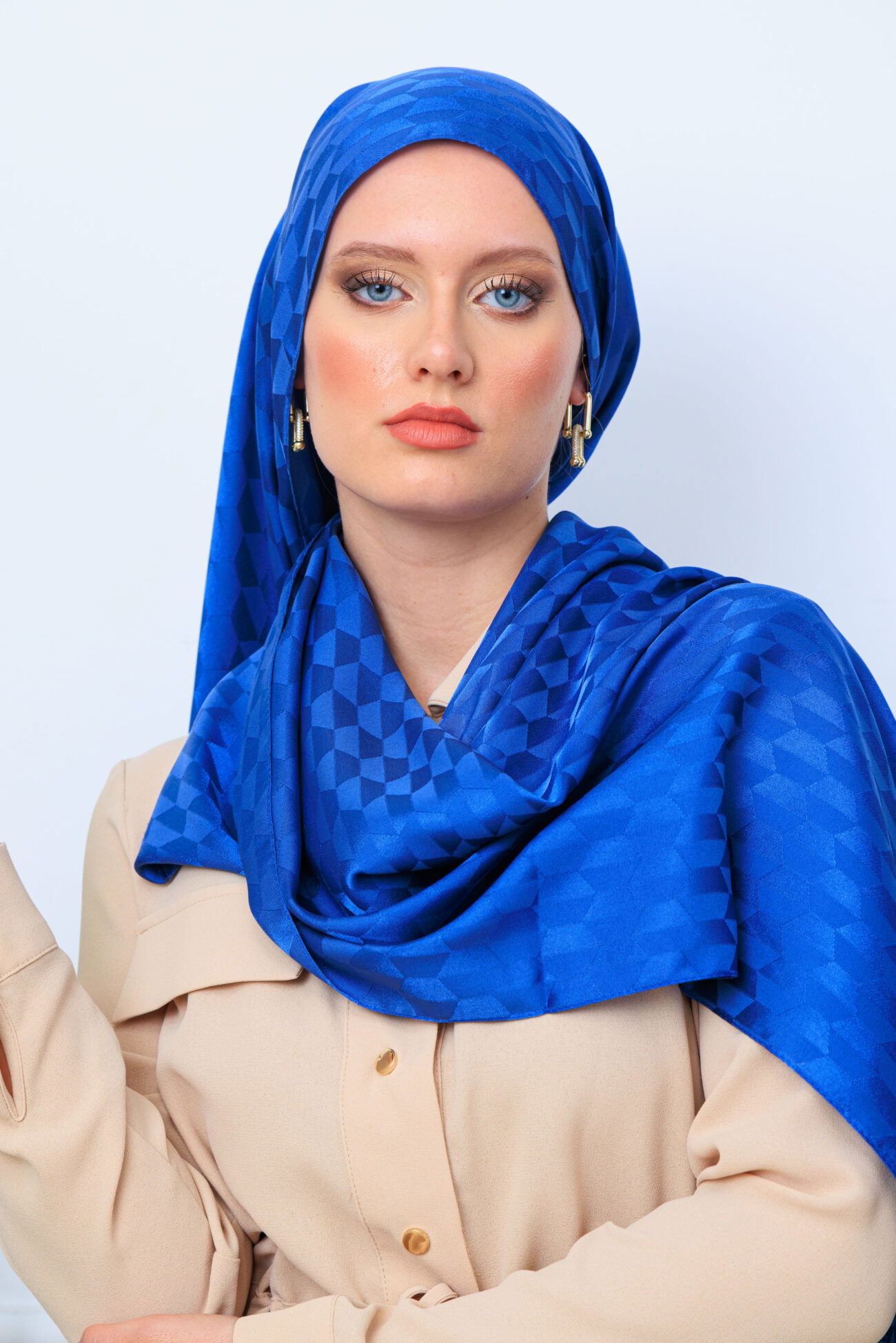 Qoza Desen İpeksi Jakar Şal - İndigo - Görsel 2