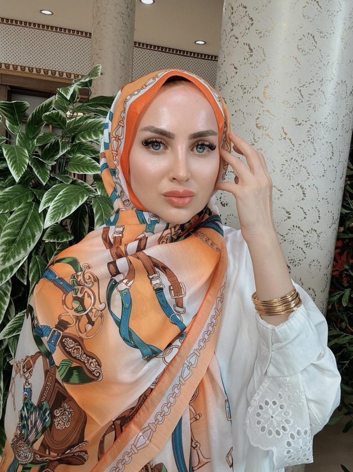Hermes Zincir Desen Pamuk Soft Şal 61532 - Turuncu - Görsel 2