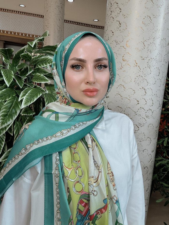 Hermes Zincir Desen Pamuk Soft Şal 61532 - Turkuaz