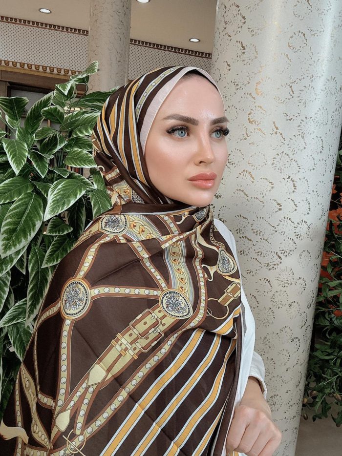 Hermes Zincir Desen Pamuk Soft Şal 61532 - Acı Kahve - Görsel 2
