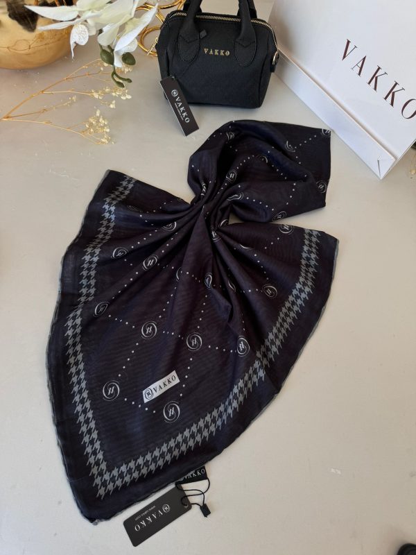 Vakko Kazayağı Desen Pamuk Soft Eşarp 36589 – Antrasit