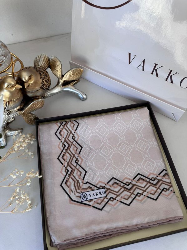 Vakko Şerit Desen Pamuk Soft Eşarp 14589 – Bej
