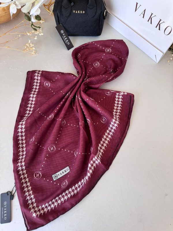 Vakko Kazayağı Desen Pamuk Soft Eşarp 36589 – Bordo