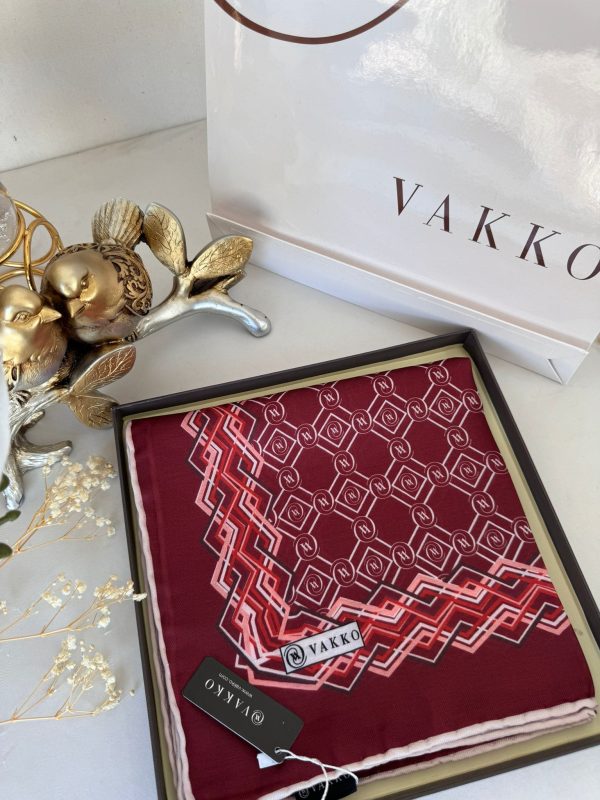 Vakko Şerit Desen Pamuk Soft Eşarp 14589 – Bordo