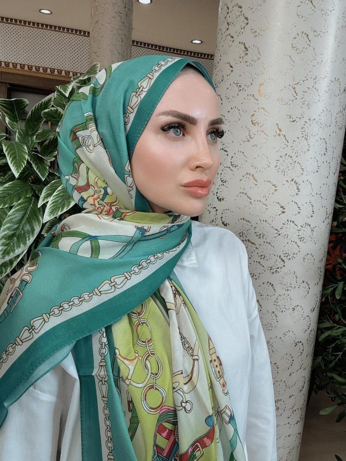 Hermes Zincir Desen Pamuk Soft Şal 61532 - Turkuaz - Görsel 2