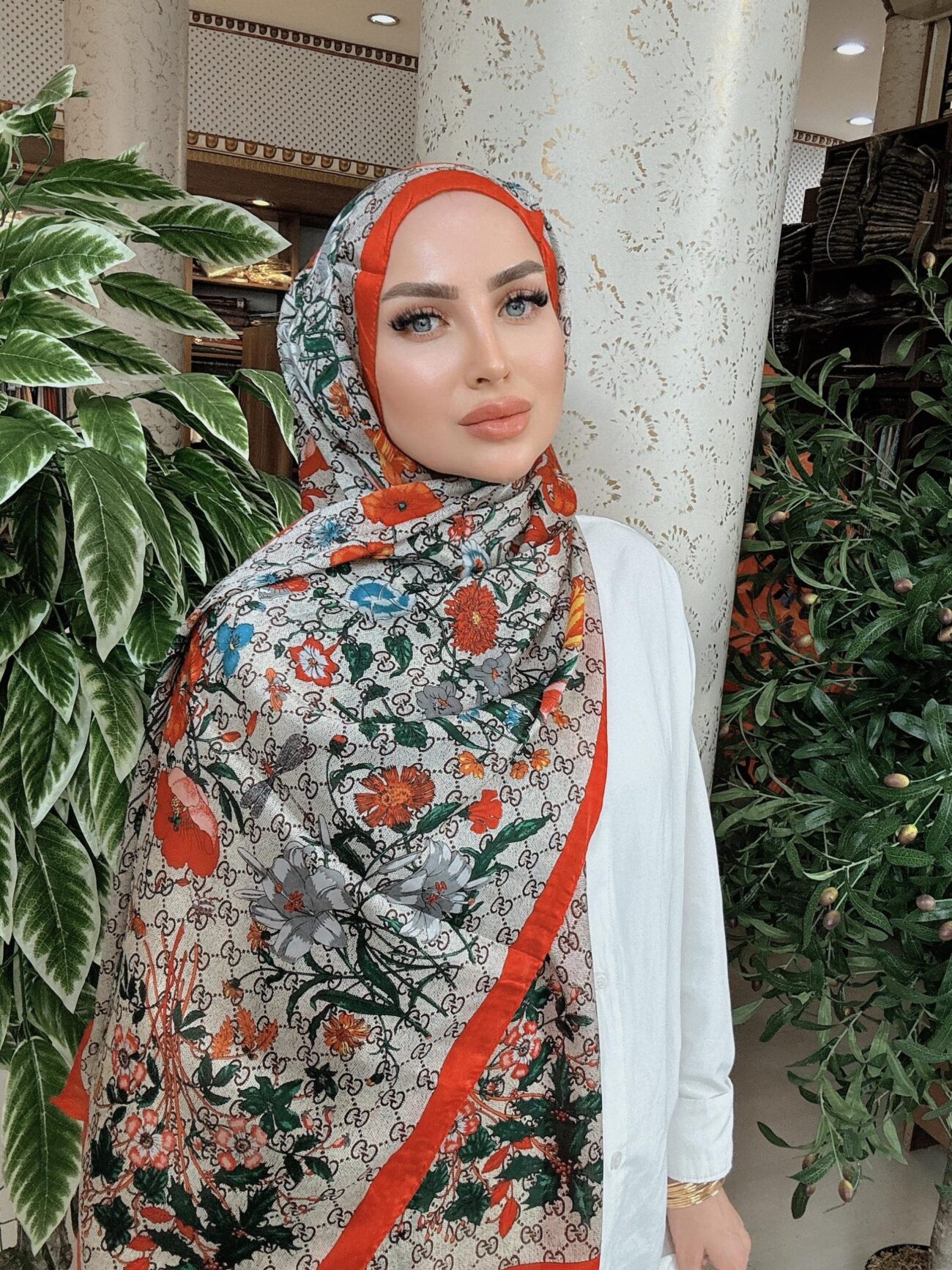 GUCCİ DESEN İTHAL VUAL İPEK ŞAL 15801- TURUNCU