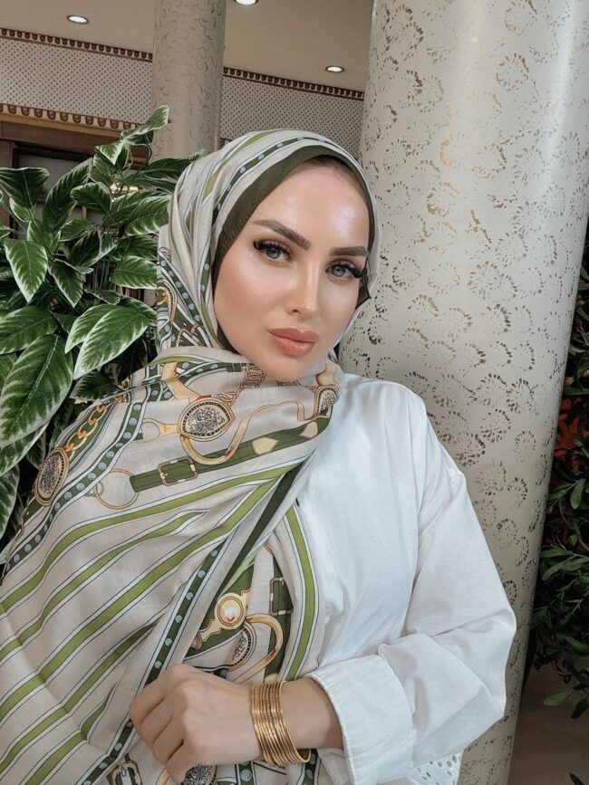 Hermes Kemer Desen Pamuk Soft Şal 61533 - Haki