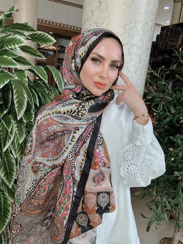 Etnik Etro Desen Pamuk Soft Şal 61534 – Siyah-balkabağı