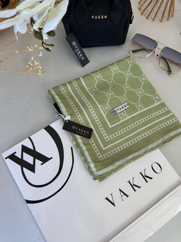 Vakko Monogram Desen Pamuk Soft Eşarp 21510 – Fıstık