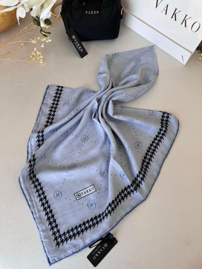 Vakko Kazayağı Desen Pamuk Soft Eşarp 36589 - Gri