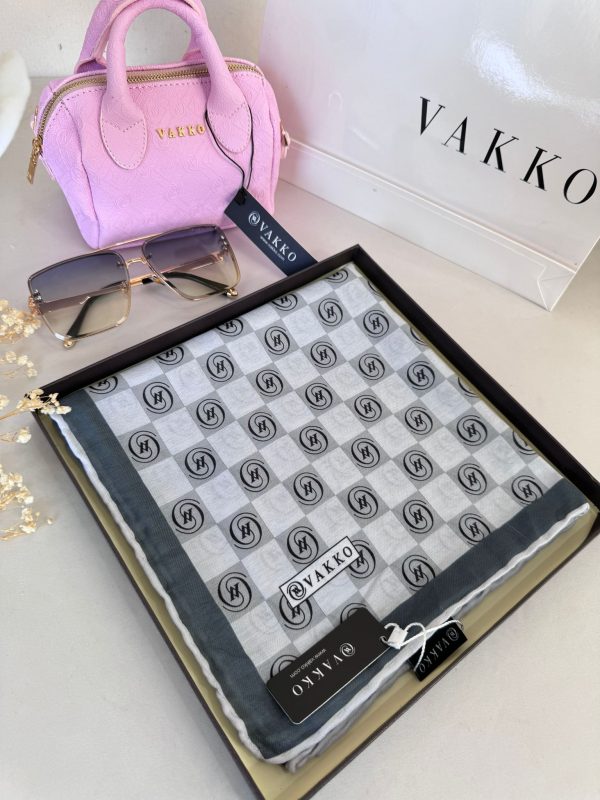 Vakko Dama Desen Pamuk Soft Eşarp 63411 – Koyu Gri