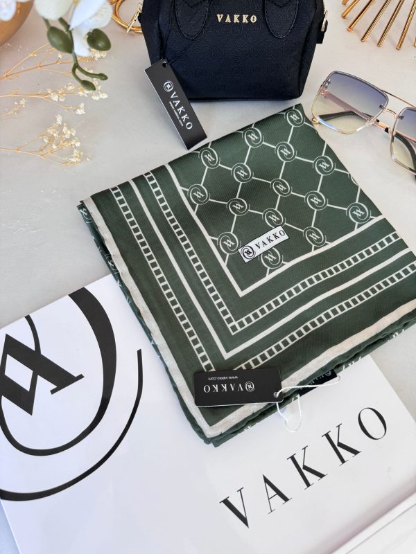 Vakko Monogram Desen Pamuk Soft Eşarp 21510 – Haki