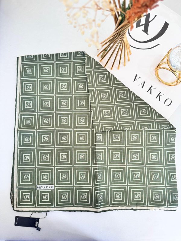 Vakko Kare Desen Pamuk Soft Eşarp 610144 – Haki