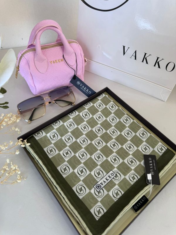Vakko Dama Desen Pamuk Soft Eşarp 63411 – Haki