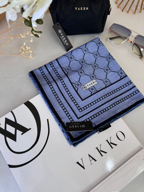Vakko Monogram Desen Pamuk Soft Eşarp 21510 – İndigo