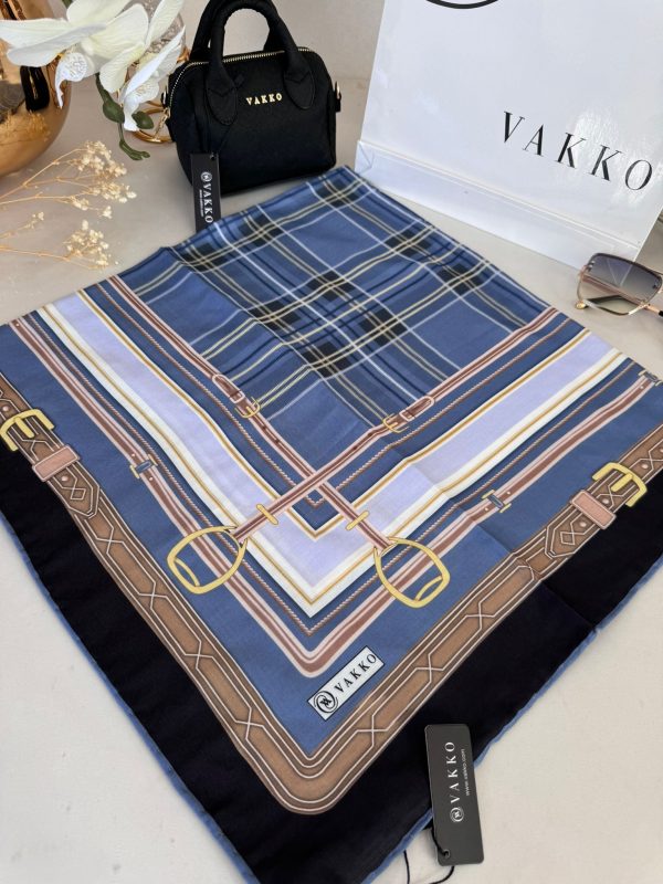 Vakko Ekose Desen Pamuk Soft Eşarp 68190 – Petrol