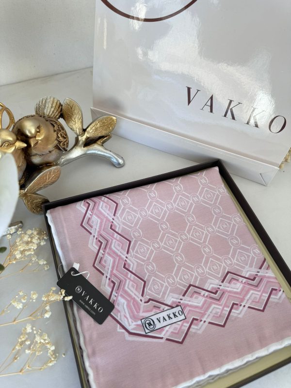 Vakko Şerit Desen Pamuk Soft Eşarp 14589 – Pudra