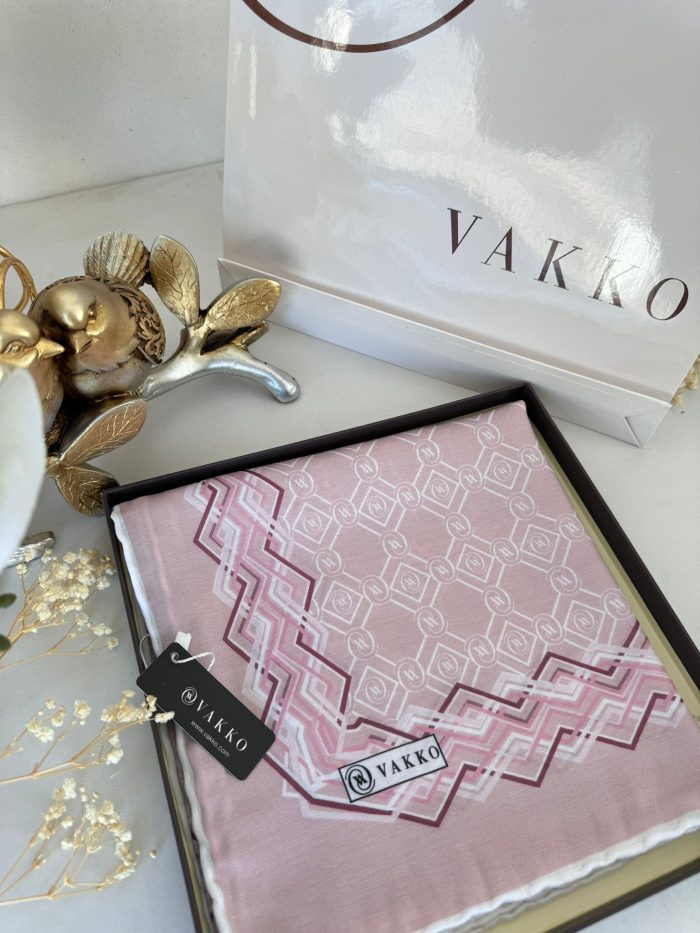Vakko Şerit Desen Pamuk Soft Eşarp 14589 - Pudra