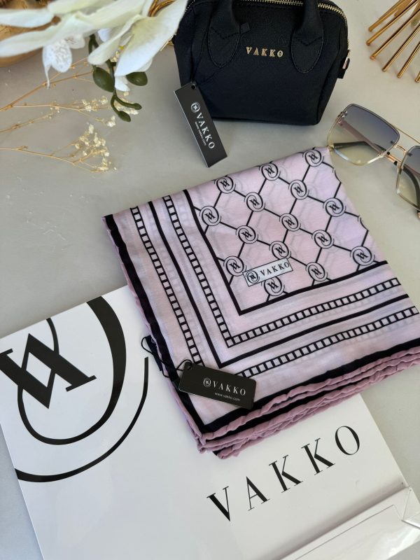 Vakko Monogram Desen Pamuk Soft Eşarp 21510 – Pudra