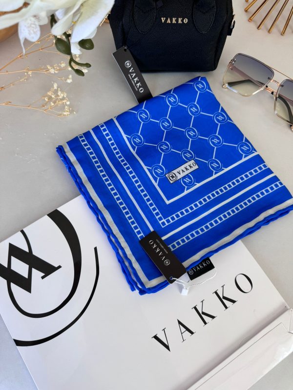Vakko Monogram Desen Pamuk Soft Eşarp 21510 – Saks
