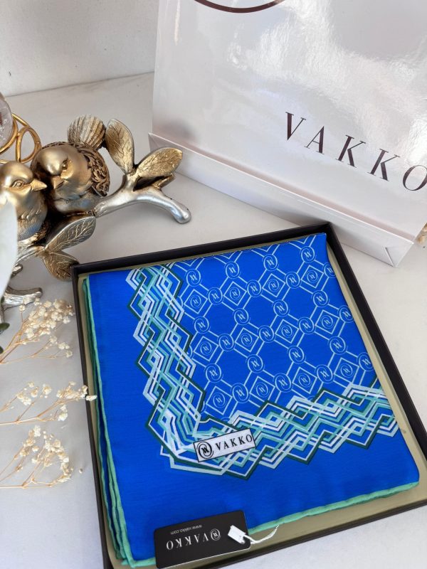 Vakko Şerit Desen Pamuk Soft Eşarp 14589 – Saks