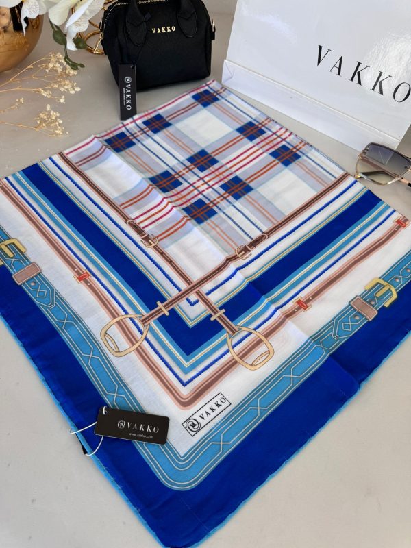 Vakko Ekose Desen Pamuk Soft Eşarp 68190 – Saks