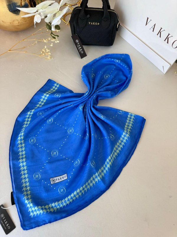 Vakko Kazayağı Desen Pamuk Soft Eşarp 36589 – Saks