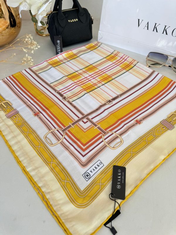 Vakko Ekose Desen Pamuk Soft Eşarp 68190 – Sarı