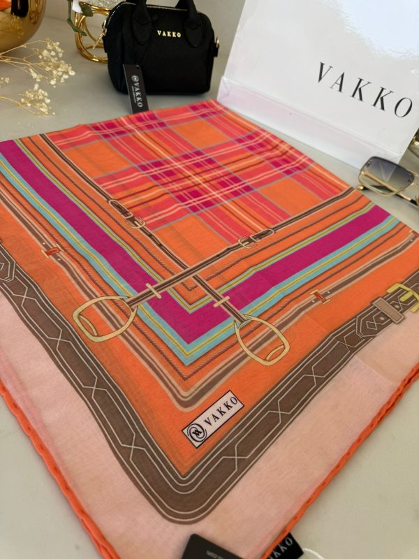 Vakko Ekose Desen Pamuk Soft Eşarp 68190 – Turuncu
