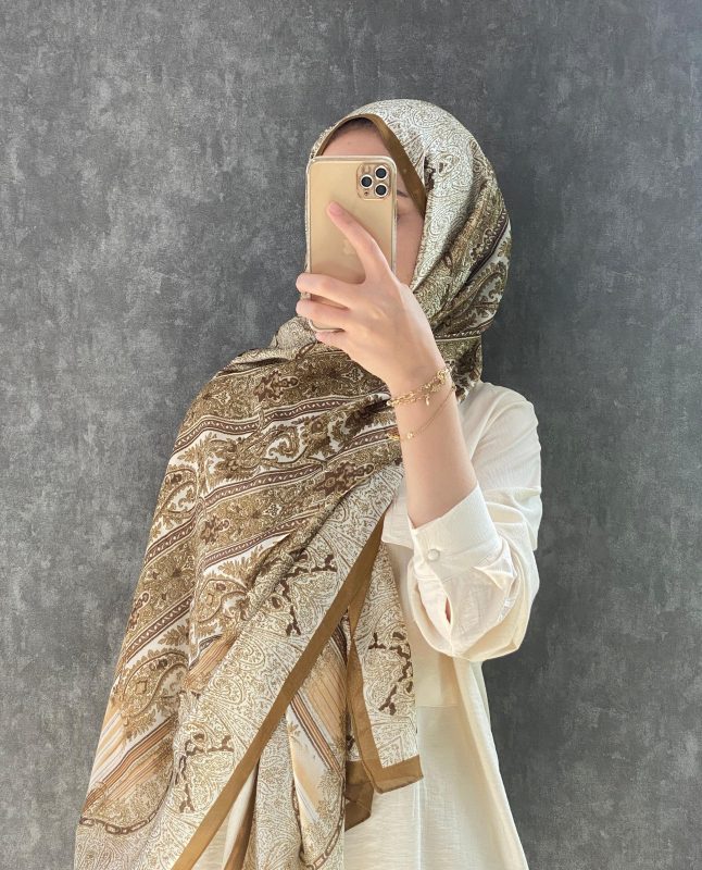 Yeni Sezon İthal Etnik Desen Hint İpeği Şal – Camel