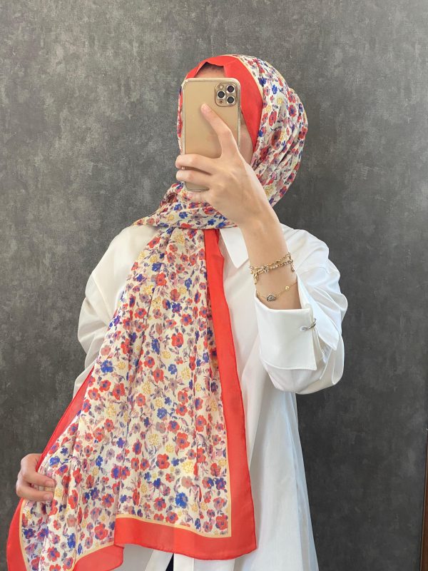 Çiçek Deen Pamuk Soft Şal 424434 – Turuncu