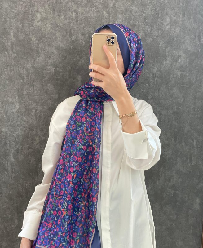 Çiçek Deen Pamuk Soft Şal 424434 – Lacivert