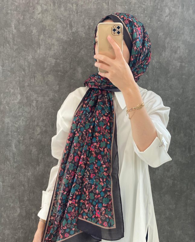 Çiçek Deen Pamuk Soft Şal 424434 – Siyah