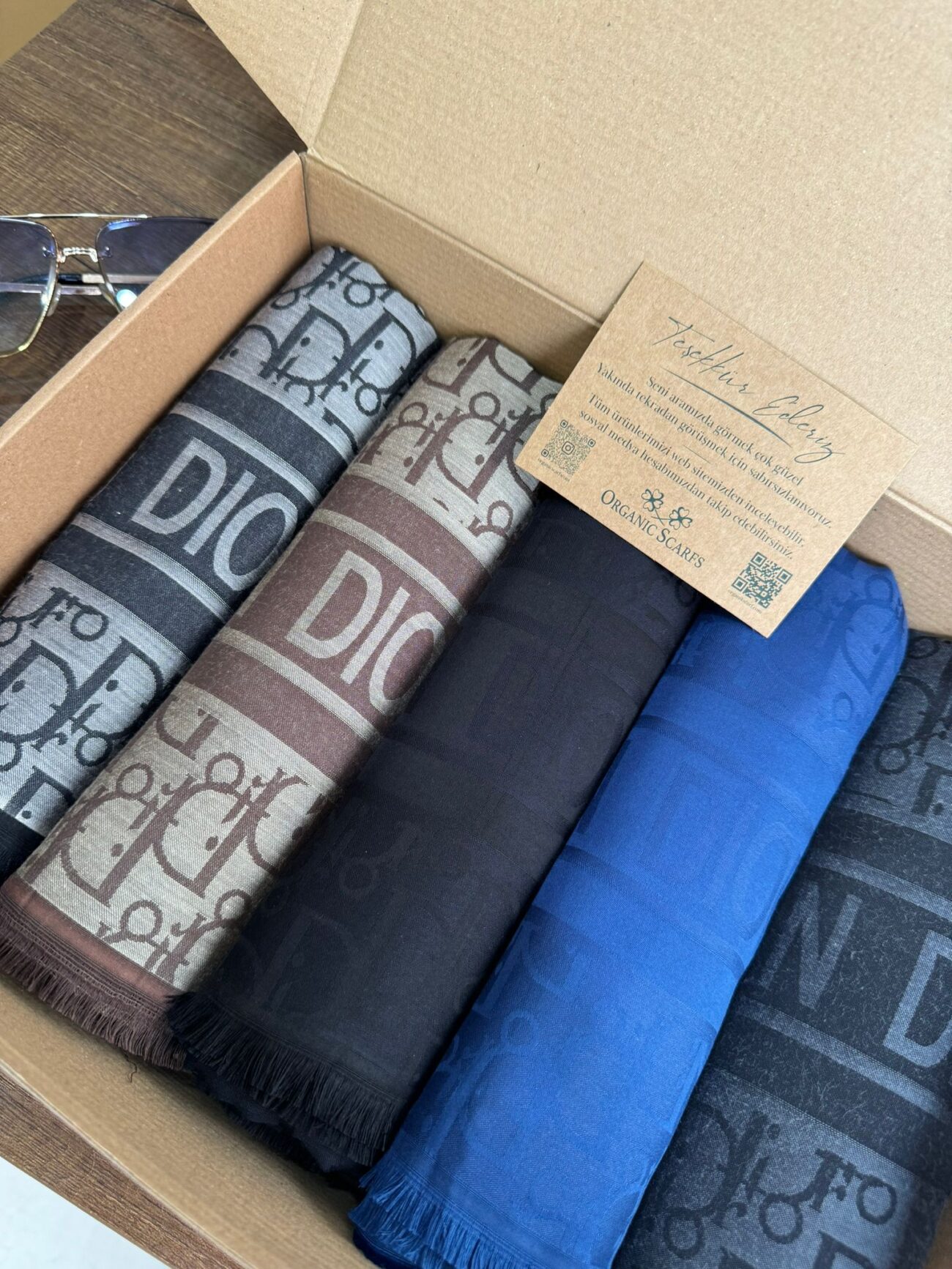 Dior Çift Taraflı İtalyan Pamuk İpek Şal 5'li Paket