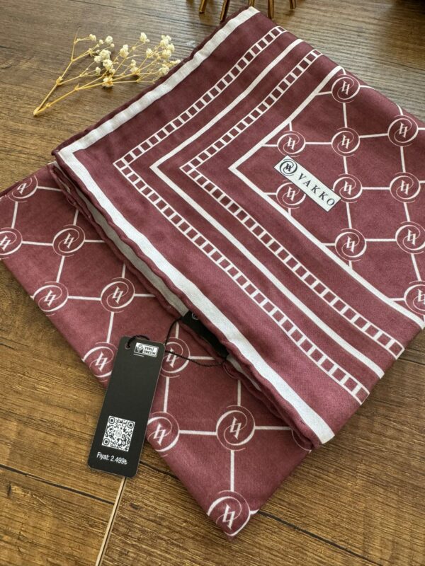 Vakko Monogram Desen Pamuk Soft Eşarp 21510 – Bordo