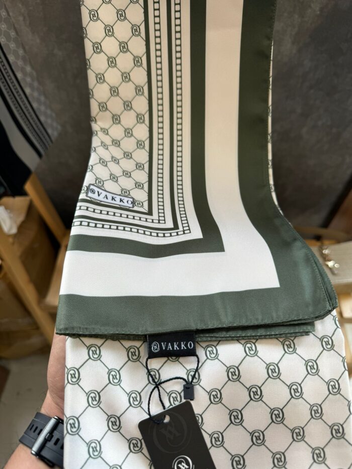 Vakko Desen Twill İpek Şal - Haki - Ekru
