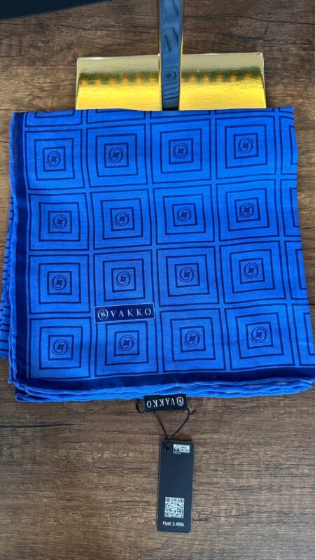 Vakko Kare Desen Pamuk Soft Eşarp 610144 – Saks
