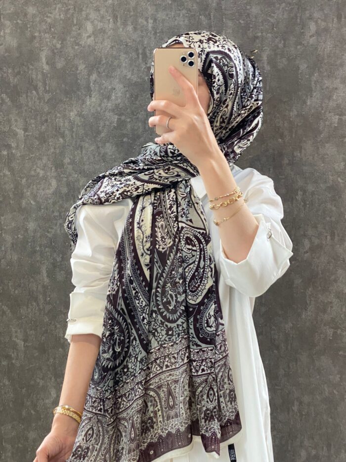 Etro Desen Vual İpek Şal - Kahve