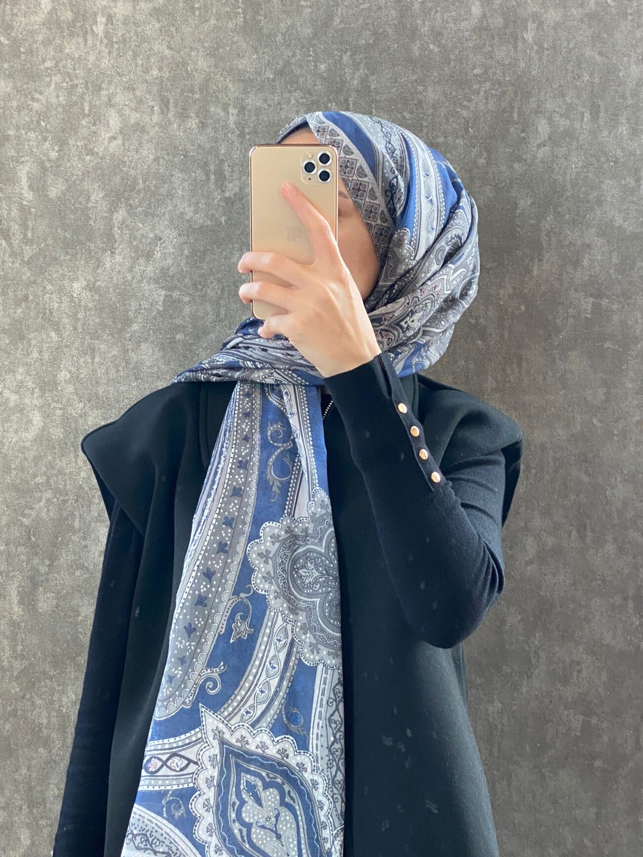 Etro Etnik Desen Pamuk Soft Şal 36631 - Lacivert - Görsel 2