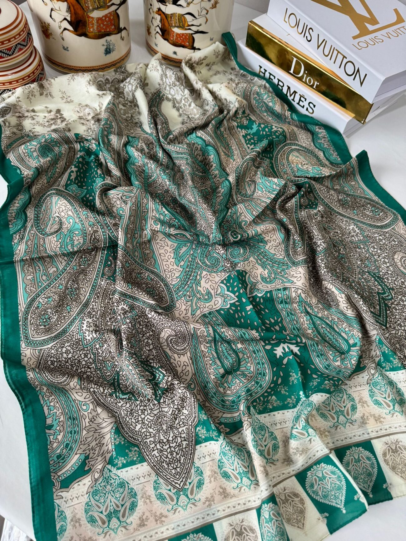 Etnik Etro Desen Pamuk Soft Şal 61534 - Soft Yeşil