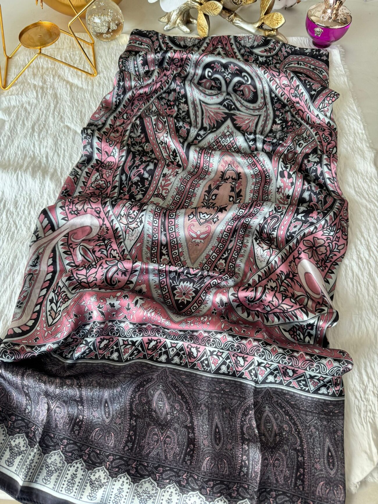 Etro Marka İthal Etnik Desen Vual İpek Şal - Pudra