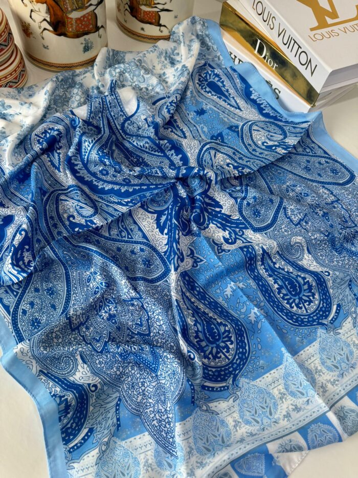Etnik Etro Desen Pamuk Soft Şal 61534 - Mavi