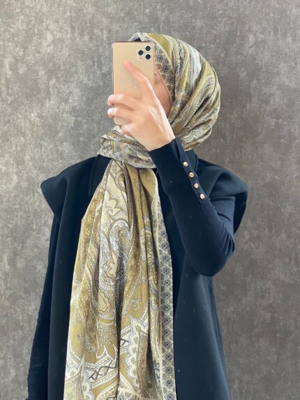 Etro Etnik Desen Pamuk Soft Şal 36631 - Yağ Yeşili