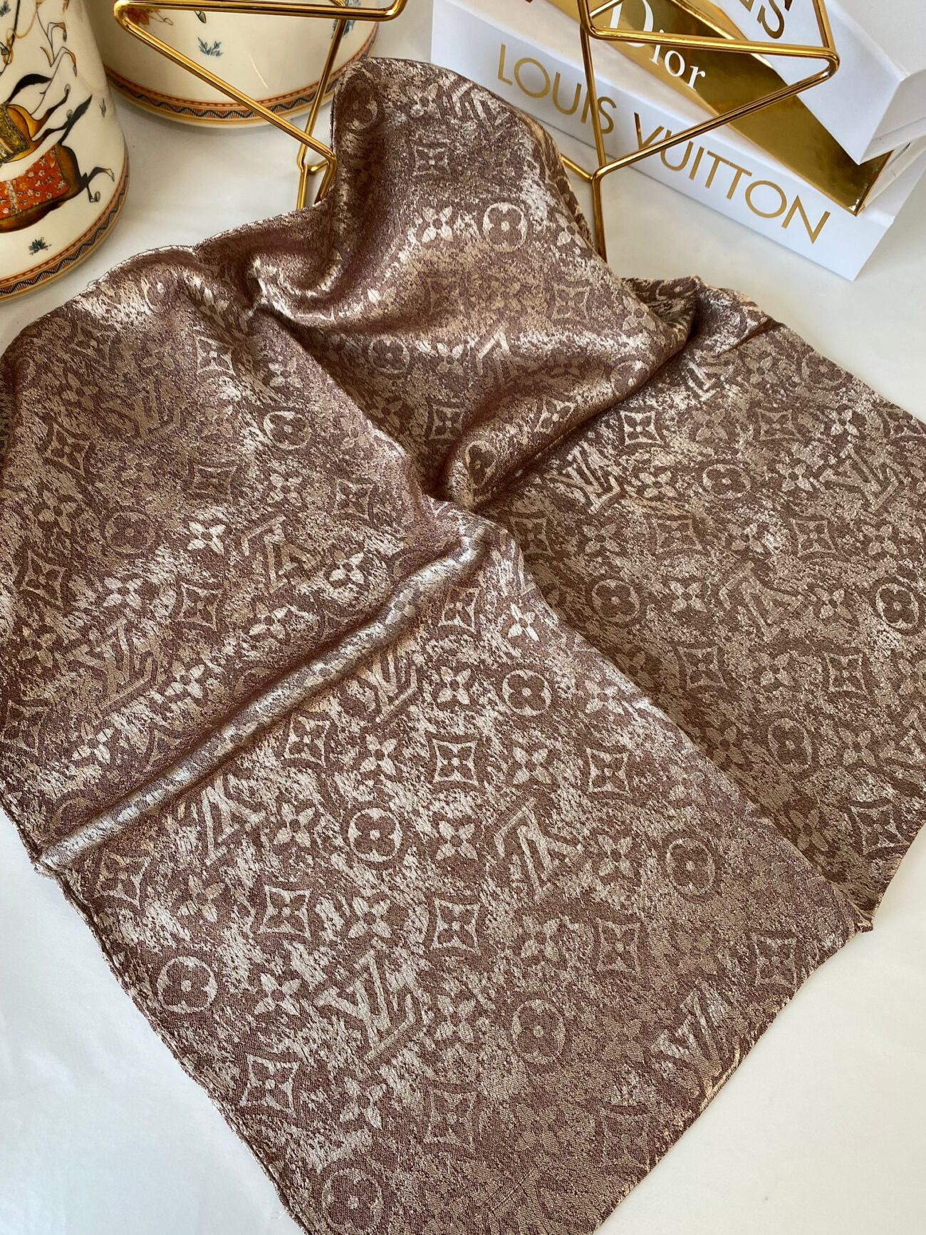 LV Desen Jakar Eşarp 48971 - Kahve