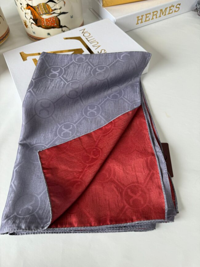 İthal Çift Taraflı İpek Şal - Gri/Bordo