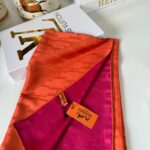 İthal Hermes Çift Taraflı İpek Şal - Turuncu /Fuşya